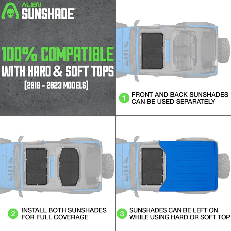 Alien Sunshade Jeep Wrangler JLU (2018-2023) â€“ Front & Rear Mesh Sun Shade for Jeep JL Unlimited - Blocks UV, Wind, Noise - Bikini JLkini Top Cover for Sport, Sport S, Sahara, Rubicon (Black) - Image 4